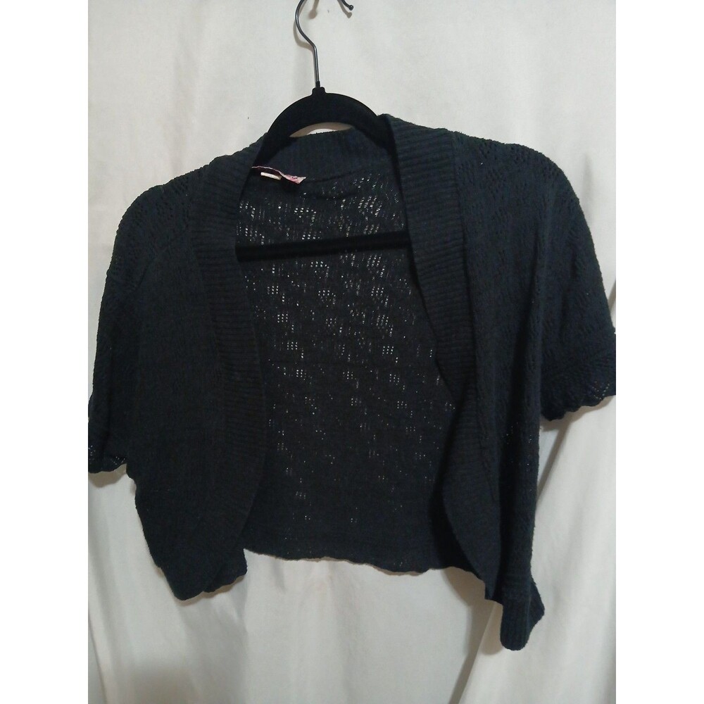 Knit  Minded Black Jr Womans 1xl Crochet Open Front Cardigan Goth Emo